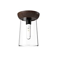 Emil 1-Light Flush Mount in Matte Black with Walnut