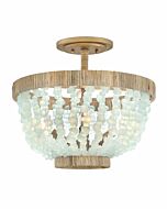 Fredrick Ramond Dune 4-Light Semi-Flush Ceiling Light In Burnished Gold With Blue Sea Glass