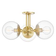 Meadow Three Light Semi Flush Mount in Aged Brass by Mitzi