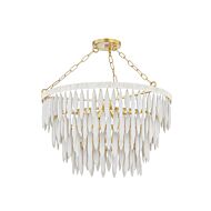 Tiffany Four Light Chandelier in Aged BrassTextured Cream by Mitzi