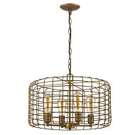 Lynden 4-Light Raw Brass Drum Pendant With Wire Cage Shade