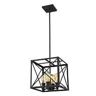 Brooklyn 4-Light Matte Black Pendant With Metal Framework Shade