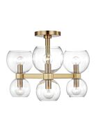 Londyn 6-Light Semi-Flush Mount Ceiling Light in Burnished Brass with Clear Glass