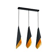 Alora Velo 3 Light Linear Pendant in Matte Black And Gold Foil