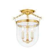 Rousham Three Light Semi Flush Mount in Aged Brass by Hudson Valley