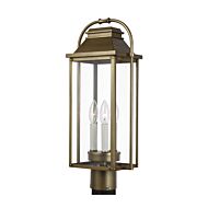 Wellsworth Three Light Post Lantern in Painted Distressed Brass by Visual Comfort Studio