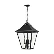 Galena Four Light Outdoor Pendant in Textured Black by Visual Comfort Studio