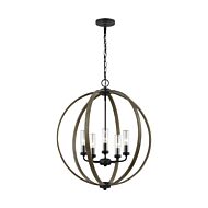 Allier 5 Light Outdoor Hanging Light in Weathered Oak Wood And Antique Forged Iron by Sean Lavin