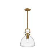 Waldo One Light Pendant in Aged Gold Clear by Alora