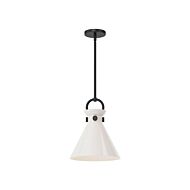 Emerson One Light Pendant in Matte Black Glossy Opal Glass by Alora