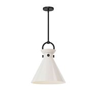 Emerson One Light Pendant in Matte Black Glossy Opal Glass by Alora