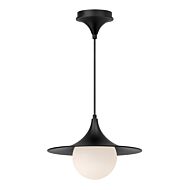 Fuji 1-Light Pendant in Matte Black with Opal Glass