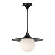 Fuji 1-Light Pendant in Matte Black with Opal Glass