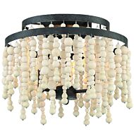 Crystorama Poppy 3 Light Ceiling Light with Natural Wood Beads