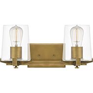 Perry 2-Light Bathroom Vanity Light in Weathered Brass