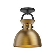 Waldo One Light Semi Flush Mount in Matte Black Aged Gold by Alora