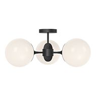 Nouveau Three Light Semi Flush Mount in Matte Black Opal Matte Glass by Alora