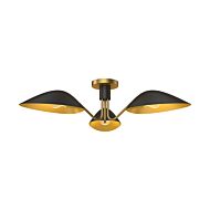 Oscar 3-Light Semi-Flush Mount in Matte Black with Aged Gold