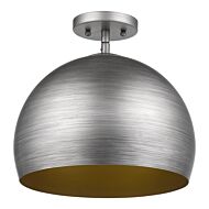 Latitude 1-Light Hand Painted Weathered Pewter Pendant With Gold Interior Shade (13.75")