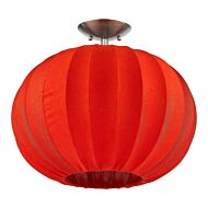 Shanghai 1-Light Brushed Nickel Pendant With Sheer Red Ribbon Shade