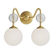 Celia Two Light Vanity in Brushed Gold Opal Glass by Alora