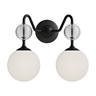 Celia 2-Light Bathroom Vanity Light in Matte Black with Opal Glass