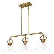 Webster Three Light Linear Chandelier in Weathered Brass by Quoizel