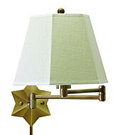 House of Troy Swing Arm Wall Lamp in Antique Brass w/Linen Hardback Shade