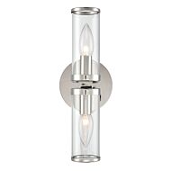 Alora Revolve 2 Light Bathroom Vanity Light in Polished Nickel And Clear Glass