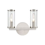 Alora Revolve 2 Light Bathroom Vanity Light in Polished Nickel And Clear Glass