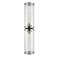 Alora Revolve 2 Light Bathroom Vanity Light in Polished Nickel And Clear Glass