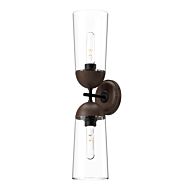 Emil 2-Light Bathroom Vanity Light in Matte Black with Walnut