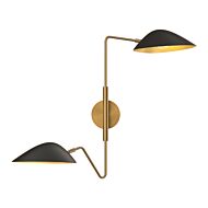 Oscar 2-Light Bathroom Vanity Light in Matte Black with Aged Gold